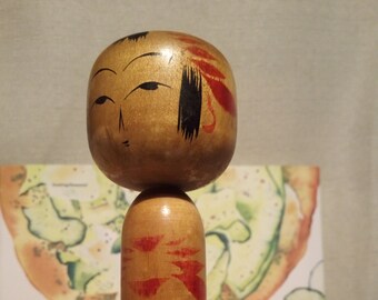 Ms. curiosity  vintage unique Japanese Kokeshi a slender handmade painted wooden doll 2 cm x 18 cm (0.78" x 7.08")