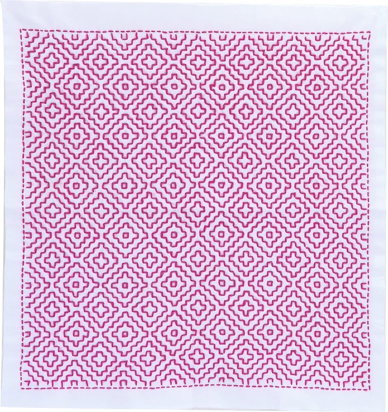 Sashiko cloth and thread kit 34 cm x 34 cm \u67ff\u306e\u82b1 SK-295 stitch on the pre printed line