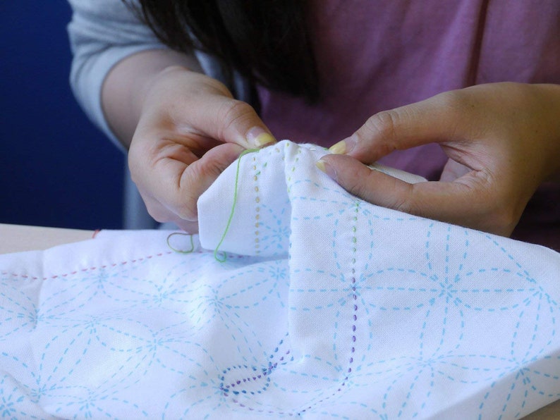 35 cm Width x 38 cm Length Indigo blue cloth 12 Japan sashiko stitch on the preprinted line