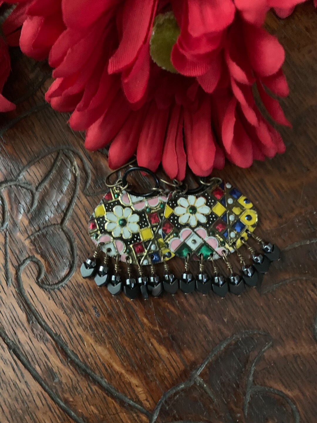 Vintage Tin Jewelry Vintage Tin Earrings Tin Earrings Boho Dangle