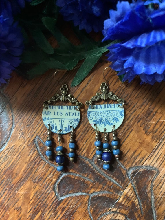 Tin jewelry Vintage tin jewelry Tin earrings Boho dangle earrings Bohemian earrings Festival earrings