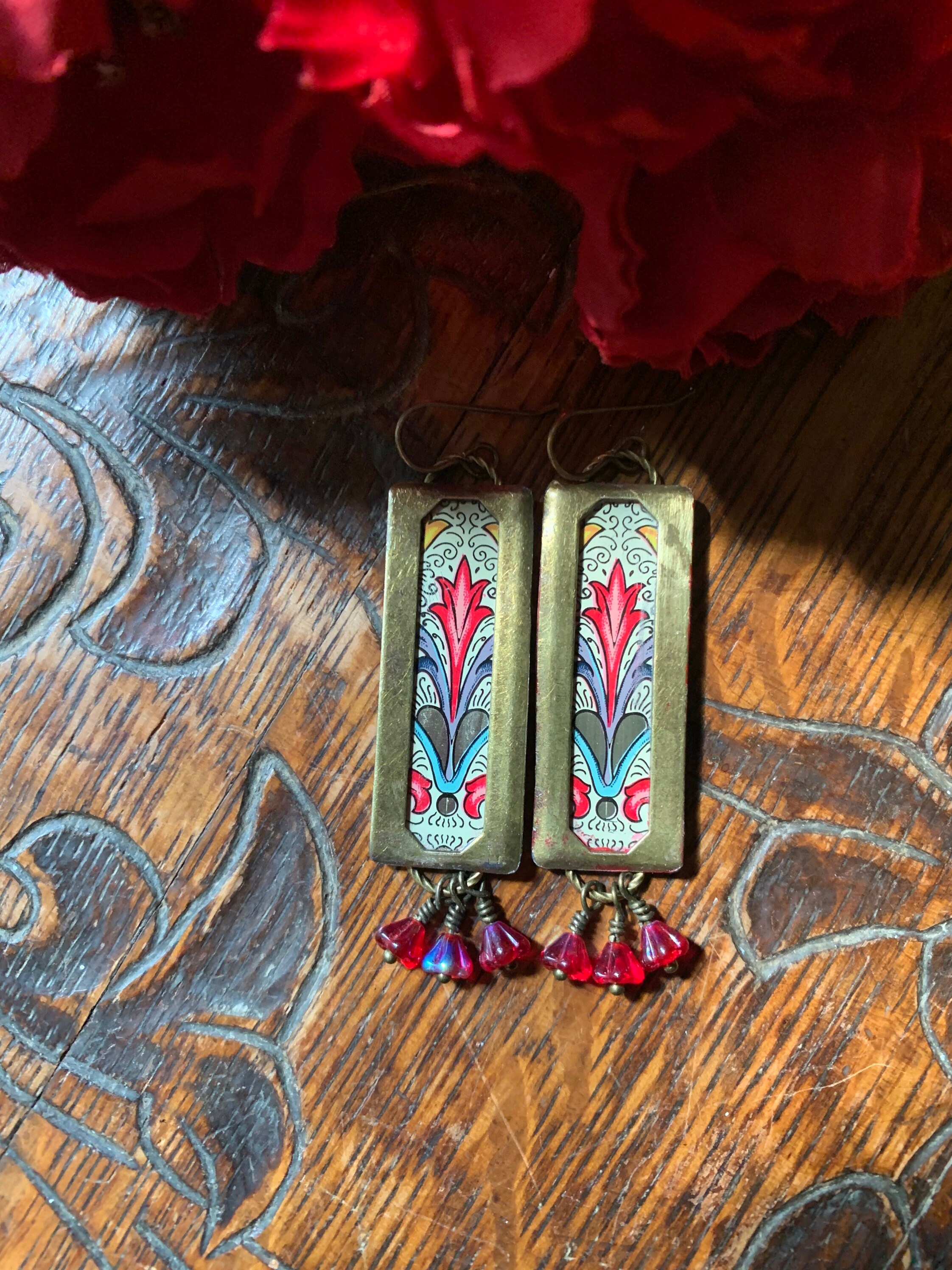 Tin Jewelry Vintage Tin Earrings Tin Earrings Boho Dangle Etsy