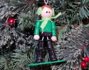 Snowboarder ornament, Snowboarder gifts, boy ornament, spool ornament, wooden spool ornament, spool christmas ornament, snowboarder, spool