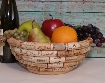 Wine cork bowl, cork bowl, decorative bowl, fruit bowl, large bowl, cork decor, hostess gift, wine lover gift, wine lover gift basket, cork