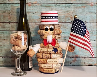 Uncle Sam Figure, Uncle Sam Decor, 4th fo July Decor, cork decor, wine cork decor, wine lover gift, wine cork gift, wine bar decor, cork