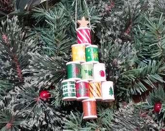 Spool tree, wooden spool ornament, Spool Christmas ornament, wooden spool Christmas ornament, wood ornament, wood tree ornament