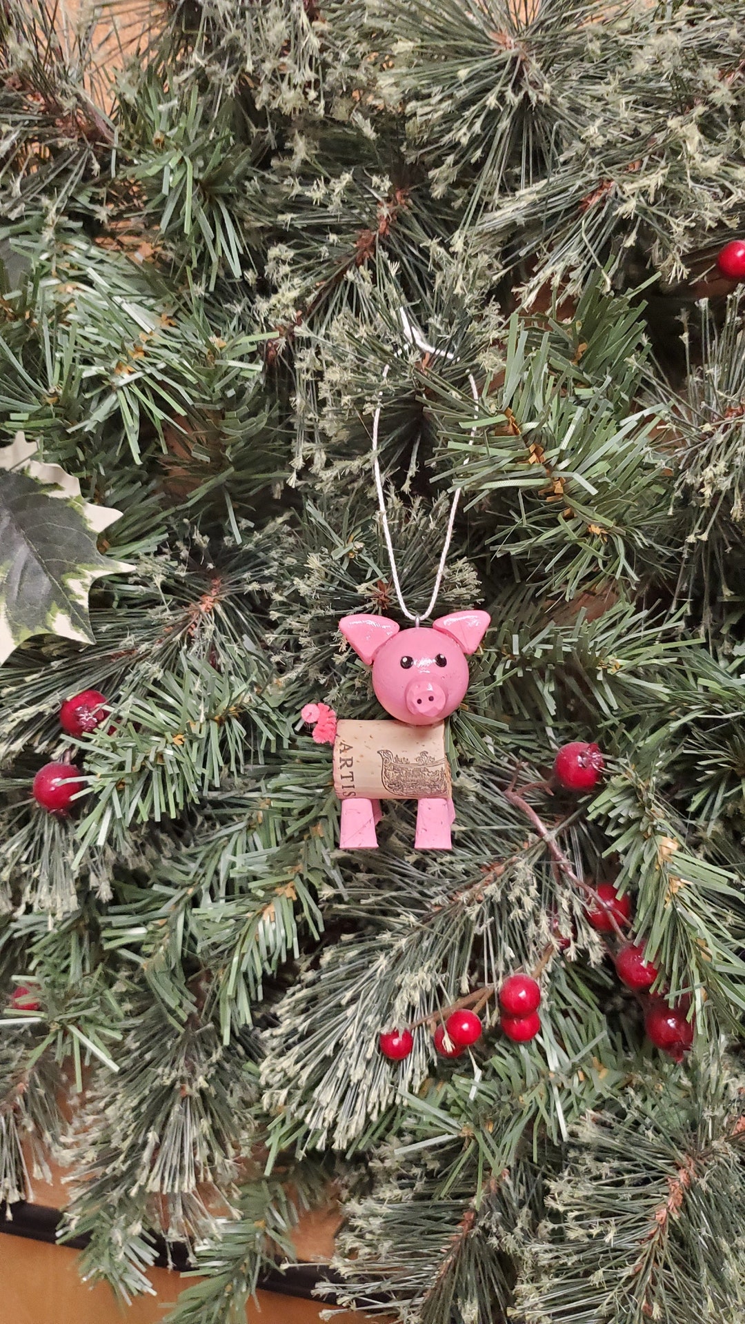 Pig Ornament, Pig Gifts, Pig Christmas Ornament, Wine Cork Gifts, Pig Lover Gift, Wine Cork