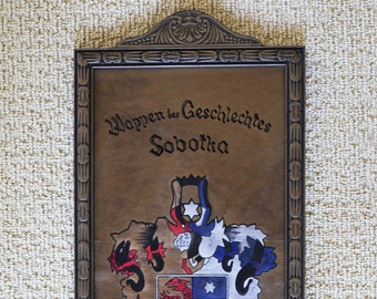 Vintage Ornate Wood Frame with Family Coat of Arms Original Art