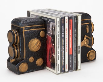 Vintage Reflex estilo cámara cerámica Bookends Set