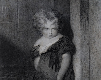 The Naughty Boy, Grabado Antiguo por Sir Edwin Landseer, 1847, Enmarcado