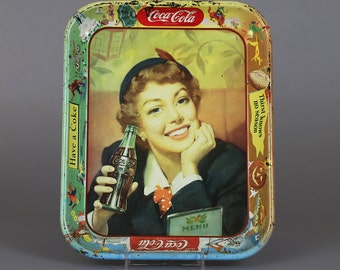 Bandeja de bebidas de metal Vintage Coca-Cola con Jane Wyman 1950's