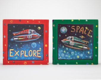 Set de arte enmarcado de Buck Rogers Style Stretched-Canvas "Explore Space"