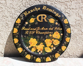 Placa de pared vintage pintada a mano campeonato ecuestre