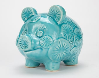 Cerámica Glaseado Turquois Blue Piggy Bank