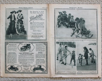 Vintage 1920 Rotogravure Sección cuenta con Swiss Children Skiing en trajes de baño