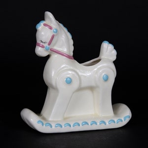 Vintage, Glazed Ceramic Rocking Horse, Nursery Room Decor Piece, Planter