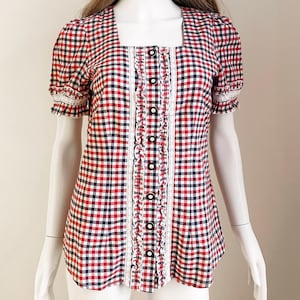 Red Gingham Dirndl Top, Austrian Dirndl Blouse, Traditional Trachten Blouse, Womens Oktoberfest Top, Tyrolean Red Folk Blouse, size M