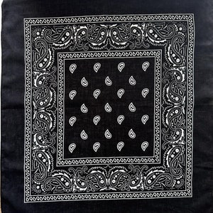Black Paisley Bandana, Paisley Print Cotton Bandana, Western Cowboy Neckerchief, 90s Bandana Scarf, Floral Square Scarf, Casual Headband