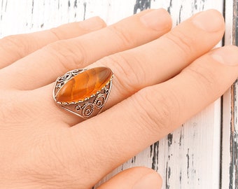 Vintage Amber ring Vintage ring Silver amber ring Baltic amber Big ring Antique amber chunky ring Boho soviet USSR ring Amber filigree band