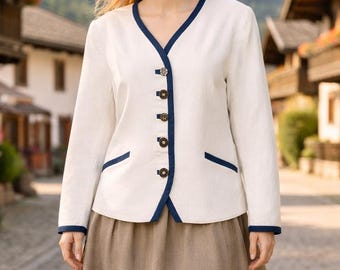 Made in Austria Vintage Trachten Jacket Linen Blend Traditional