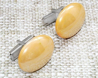 Vintage beige cuff links Oval cuff links Men cuff links USSR cuff links Yellow cuff links retro cuff links Russian vintage cufflink gift