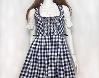 Short Sleevless Dirndl, Checkered Trachten Austrian Dress, Bavarian Dress, Traditional Oktoberfest Dress, German Tyrolean Folk Dress, XS