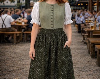 Long Sleevless Dirndl Dress, Trachten Austrian Dress, Alpen Bavarian Dress, Traditional Oktoberfest Dress, German Tyrolean Folk Dress