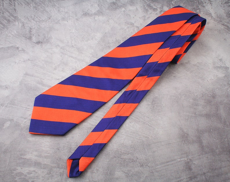 Vintage Silk tie Striped Tie Orange blue tie mens Necktie Striped Neck Tie multicolour striped tie Mens Color Slim Neckties Vintage classic