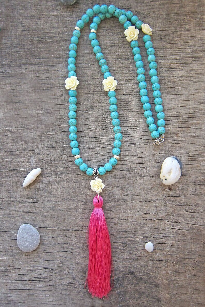 Long Tassel necklaces Statement necklace Turquoise necklace Blue necklace Boho Bohemian necklace Hippie Necklace Summer jewellery Girls gift