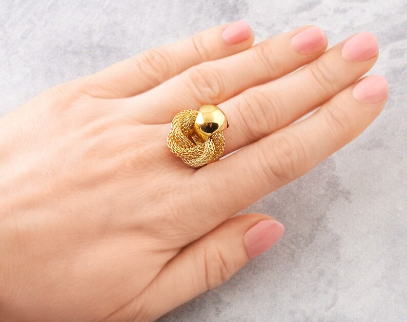Chunky gold ring Adjustable ring Gold Chain ring Gold wide ring Twisted ring Knotted ring Texture ring Cocktail ring Disco ball ring Swirl