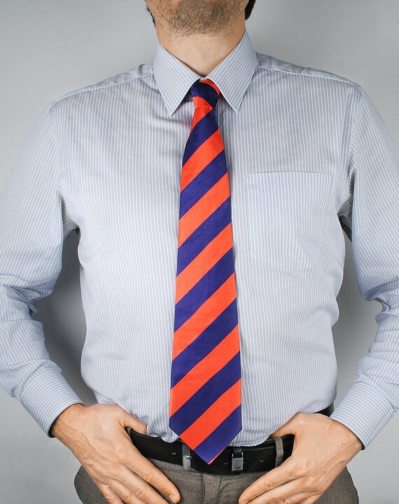 Vintage Silk tie Striped Tie Orange blue tie mens Necktie Striped Neck Tie multicolour striped tie Mens Color Slim Neckties Vintage classic