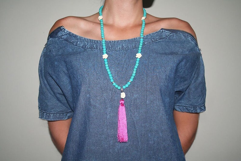 Long Tassel necklaces Statement necklace Turquoise necklace Blue necklace Boho Bohemian necklace Hippie Necklace Summer jewellery Girls gift