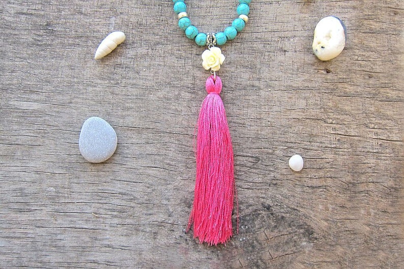 Long Tassel necklaces Statement necklace Turquoise necklace Blue necklace Boho Bohemian necklace Hippie Necklace Summer jewellery Girls gift