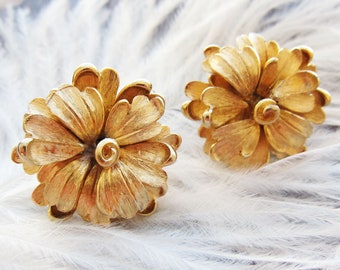 Boucher earrings Boucher jewelry Marcel Boucher signed clip on earrings 3d flower gold earrings 1960s' jewelry Cocktail earrings Gold flower