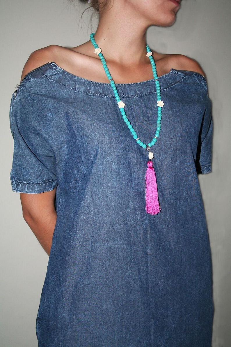 Long Tassel necklaces Statement necklace Turquoise necklace Blue necklace Boho Bohemian necklace Hippie Necklace Summer jewellery Girls gift