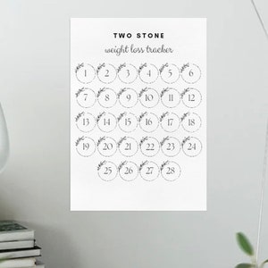 Two Stone Printable Weight Loss Chart | 28 Pounds | 2 Stone | Pretty Goal Tracker | Diet | Dieting | Weight Watchers | Slimming World | A4