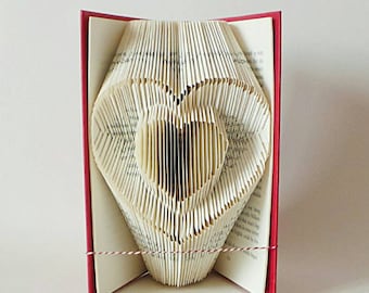 Heart Within A Heart - Folded Book Art Sculpture - Instructions - Pattern - Tutorial - Love - Craft - How To - Digital - Download