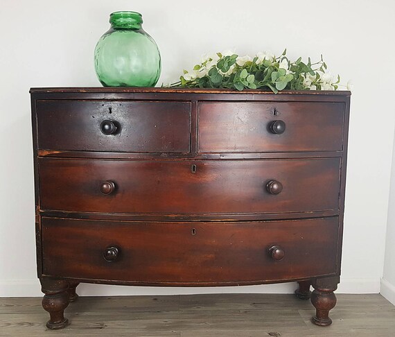 Antique Bow Front Farmhouse Chest Of Drawers Victorian 4 Etsy