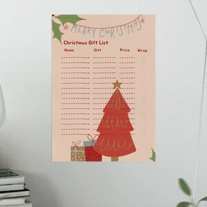 Christmas Gift List | Printable | Xmas Planner | Holiday To Do List | Check List | A4 | Organiser