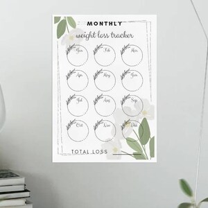 Floral Monthly Printable Weight Loss Tracker | 1 Year | Pretty Goal Chart | Diet | Dieting | Weight Watchers | Slimming World