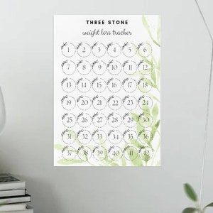 Eucalyptus Three Stone Printable Weight Loss Chart | 42 Pounds | 3 | Pretty Goal Tracker | Diet | Dieting | Weight Watchers | Slimming World