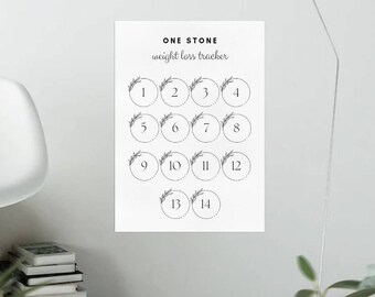 One Stone Printable Weight Loss Chart | 14 Pounds | 1 Stone | Pretty Goal Tracker | Diet | Dieting | Weight Watchers | Slimming World | A4