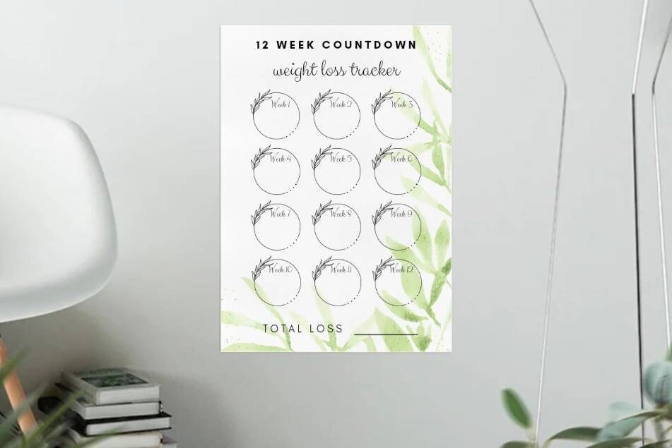 Eucalyptus 12 Week Weight Loss Tracker | Printable Countdown Chart (PNG ...