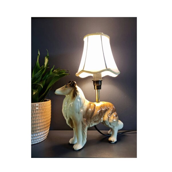 Rough Collie | Lassie Dog | Table Lamp | Upcycled Lighting | Dog Lover Gift | One Off | Vintage Ceramic
