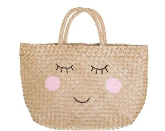 Happy Face Shopping Bag | Seagrass | Smile | Cute | Handbag | Gift For Her | Fashion Accessory | Basket