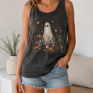 Wildflowers Ghost Tank Top, Spooky Season Tank, Spooky Floral Ghost Tank, Botanical Ghost Tank, Preppy Fall Tank, Halloween Ghost Tank