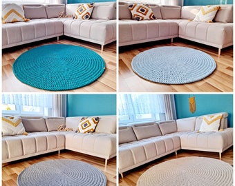 Handmade Crochet Rug Round, Scandinavian Rug, Natural Rug, Crochet Carpet, Simply Modern Rug, Gift for Her, Boho Round Rug, custom made rug