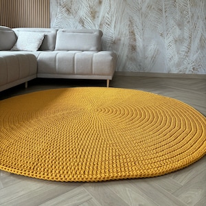 Yellow Crochet Rug: Large Cotton Rug, Nursery Decor