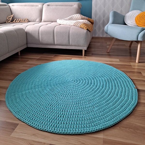 Round Rag rug, crochet floor mat, handmade rag rug round, crochet rag rug, mustard rug, large rag rug, mint round rug, smallcotton rug