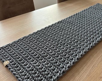Handmade Dark Gray Crochet Cotton Table Runner: Custom Sizes